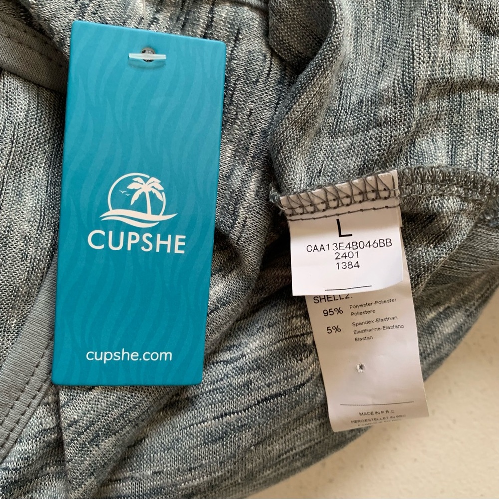 Cupshe Heather Grey Blue Drawstring Waist Jersey Romper Size Large NWT Beach - Picture 11 of 17